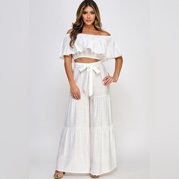 Ready for Vacay. Dark Lime Green Boho Pants & Top - Picture 4 of 4